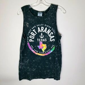 Port Aransas Texas tourist tank, green tie dye, graphic tank women's size small
